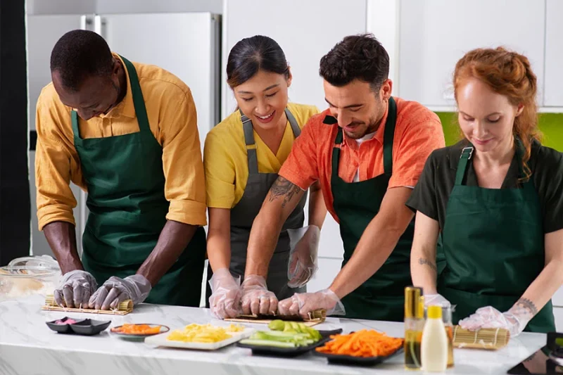 Group of people in a cooking class concept image for preventing mental relapse and physical relapse